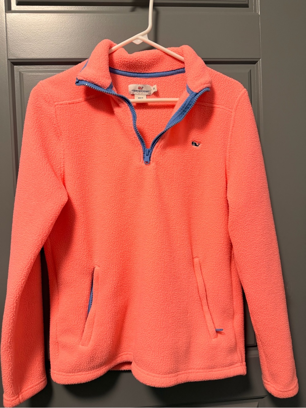 Vineyard Vines Women’s Harbor Fleece Quarter-Zip Fleece Coral Pullover XS